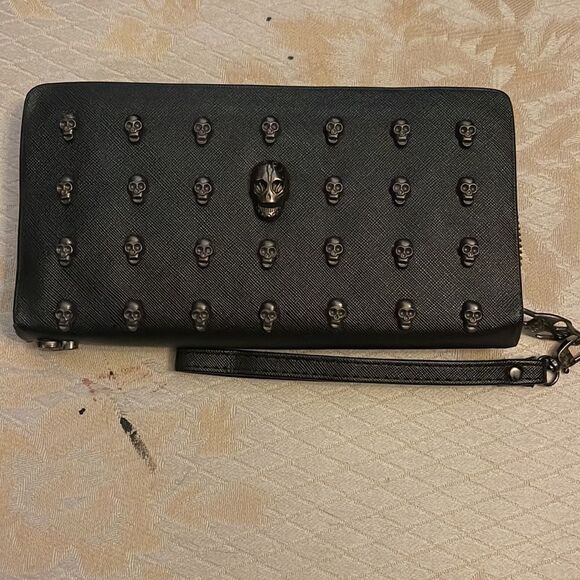 Dolls kill Thomas Wylde black leather skull long wallet guc - Picture 3 of 9